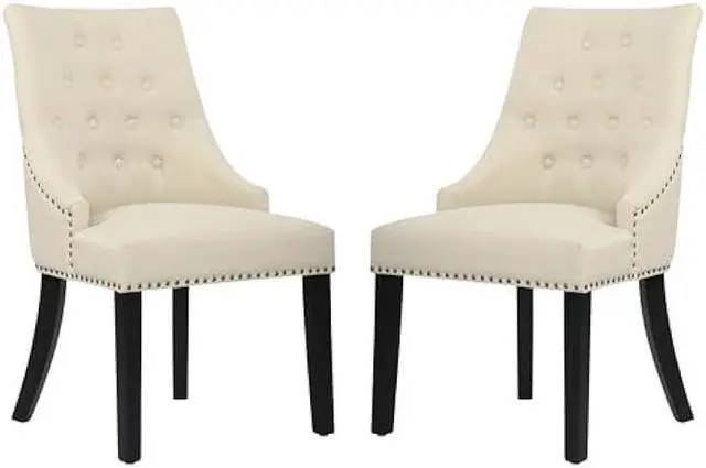 Main image of DAGONHIL Fabric Dining Chairs Set of 2 Tufted Dining Room Chairs Upholstered Kitchen Chairs, Accent Chairs with Black Solid Wood Legs, Nailed Trim (Beige)