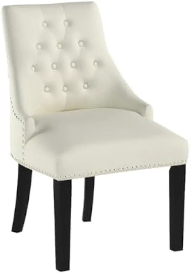 Alt view image 6 of 7 - DAGONHIL Fabric Dining Chairs Set of 2 Tufted Dining Room Chairs Upholstered Kitchen Chairs, Accent Chairs with Black Solid Wood Legs, Nailed Trim (Beige)