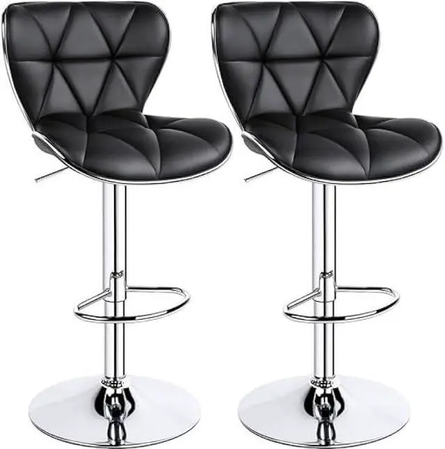 Main image of Yaheetech Bar Stools Set of 2, Adjustable PU Leather Swivel Barstools with Shell Back, Bar Chairs with Footrest for Home Kitchen, Black