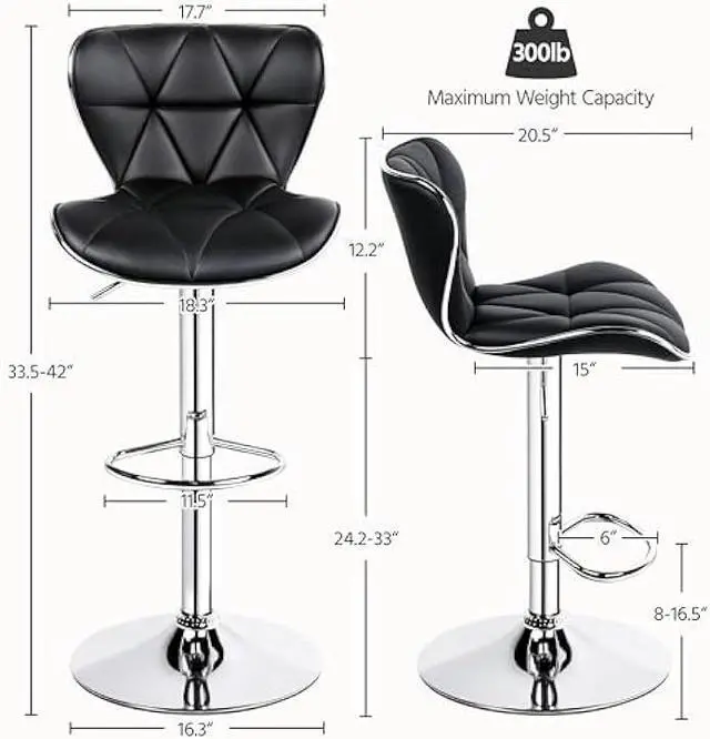 Alt view image 3 of 5 - Yaheetech Bar Stools Set of 2, Adjustable PU Leather Swivel Barstools with Shell Back, Bar Chairs with Footrest for Home Kitchen, Black