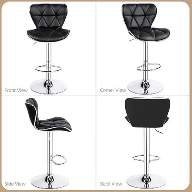 Alt view image 5 of 5 - Yaheetech Bar Stools Set of 2, Adjustable PU Leather Swivel Barstools with Shell Back, Bar Chairs with Footrest for Home Kitchen, Black