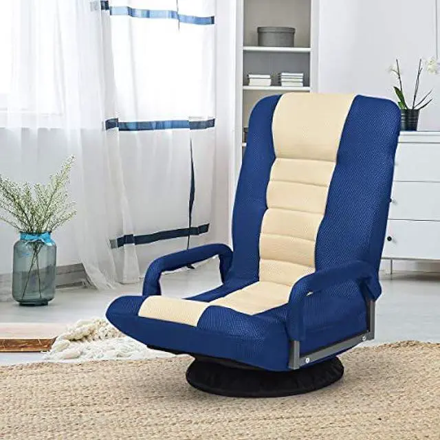 Alt view image 2 of 4 - Giantex Floor Chair, 360 Degree Swivel Chair with Adjustable Backrest, Lumbar Support, Armrest, Foldable Lazy Sofa Rocker for TV, Reading, Playing Video Games, Blue/Beige