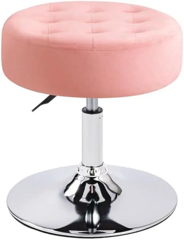 Main image of Furnimart Pink Round Velvet Vanity Ottoman Stool, Contemporary Makeup Modern Accent Stool for Bedroom Living Room Entryway