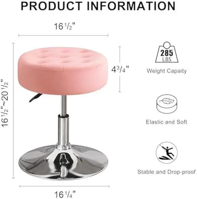 Alt view image 3 of 5 - Furnimart Pink Round Velvet Vanity Ottoman Stool, Contemporary Makeup Modern Accent Stool for Bedroom Living Room Entryway