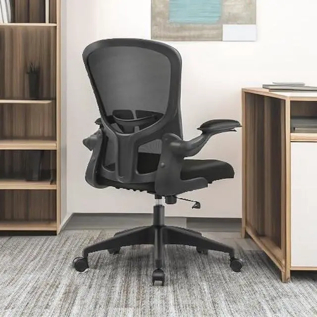 Alt view image 2 of 4 - FelixKing Office Desk Chairs, Ergonomic PC Desk Chair with Wheels, Adjustable Lumbar Support and Height, Swivel Computer Chair with Flip-up Armrests, Ergo Mesh Backrest for Working (Black)