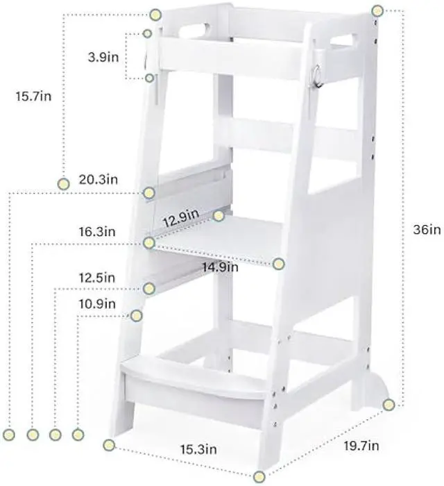 Alt view image 3 of 5 - TOETOL Bamboo Toddler Kitchen Step Stool White Helper Standing Tower Height Adjustable with Anti-Slip Protection for Kids Kitchen Counter Learning