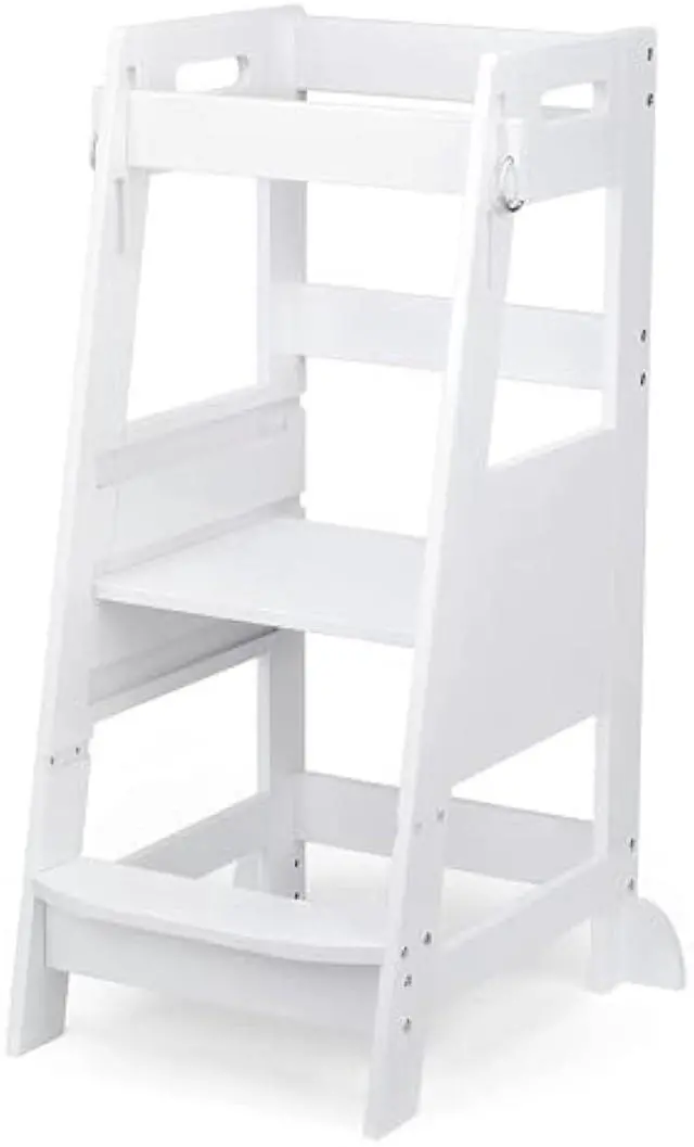 Main image of TOETOL Bamboo Toddler Kitchen Step Stool White Helper Standing Tower Height Adjustable with Anti-Slip Protection for Kids Kitchen Counter Learning