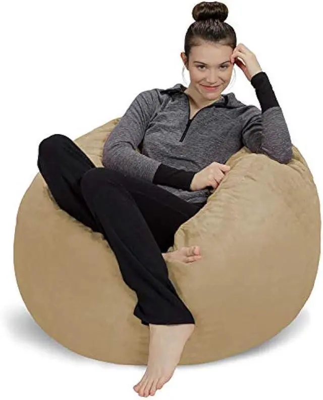 Main image of Sofa Sack Bean Bag Chair Cover Only, for Adults and Kids, Without Filling Comfy Fluffy Round or Oval Beanbag Chair Cover Replacement, Lazy Sofa Cover for Reading Chair or Floor Chair, 3 Foot, Camel