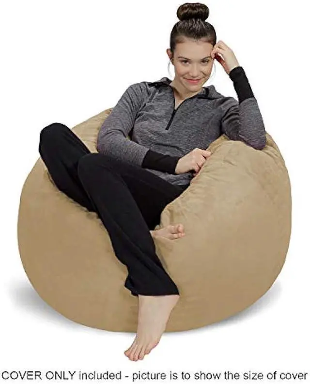 Alt view image 2 of 2 - Sofa Sack Bean Bag Chair Cover Only, for Adults and Kids, Without Filling Comfy Fluffy Round or Oval Beanbag Chair Cover Replacement, Lazy Sofa Cover for Reading Chair or Floor Chair, 3 Foot, Camel