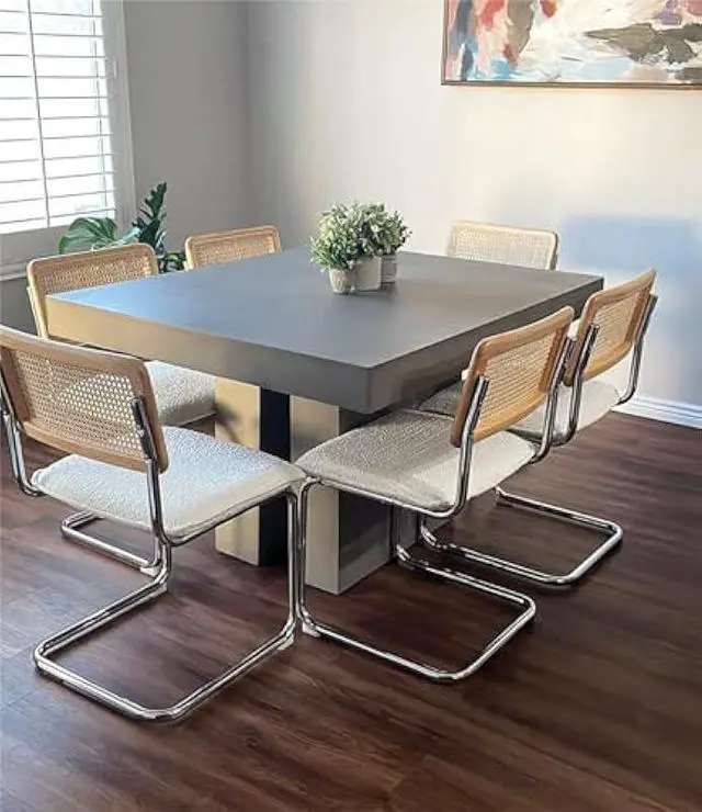 Alt view image 2 of 5 - ONEVOG Upholstered Boucle Dining Chairs Set of 2, Sturdy Rubber Wood Frame Cane Chairs, Comfy Kitchen Chairs with Natural Cane Back, Stainless Chrome Base for Dining Room, Club, Waiting Room