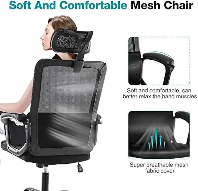Alt view image 4 of 5 - OLIXIS Home Office Chair Ergonomic Computer Desk Chair Mesh High Back Adjustable Height Executive Task Chair with Lumbar Support, Headrest, Padded Armrest, 360° Swivel Rocking Function,Black