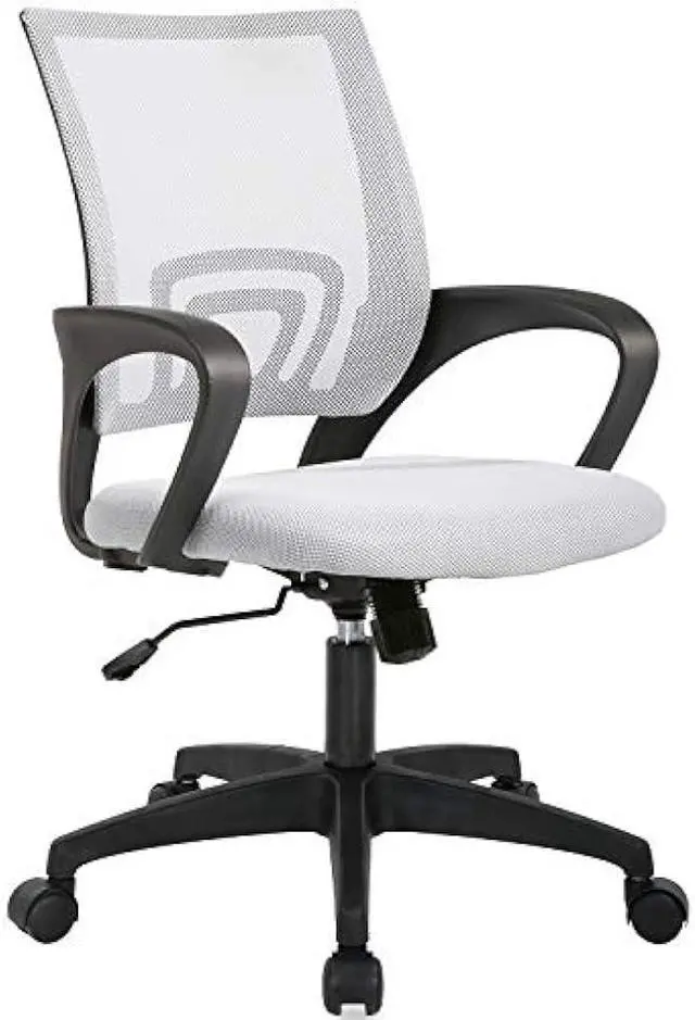 Main image of BestOffice | Ergonomic Office Chair | Mid-Back Swivel Desk Chair | Breathable Backrest & Lumbar Support | Adjustable Height | Sponge Seat | Rolling Wheels | White | for Adults & Women