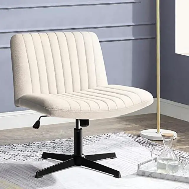 Main image of PUKAMI Criss Cross Chair,Comfy Cross Legged Office Desk Chair No Wheels,Modern Fabric Swivel Adjustable Height Mid Back Wide Seat for Home Office Computer Makeup Vanity Task(Beige)