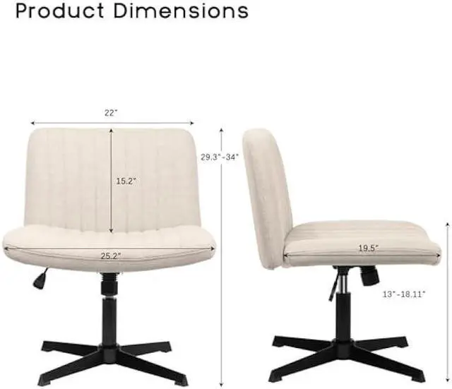 Alt view image 2 of 5 - PUKAMI Criss Cross Chair,Comfy Cross Legged Office Desk Chair No Wheels,Modern Fabric Swivel Adjustable Height Mid Back Wide Seat for Home Office Computer Makeup Vanity Task(Beige)