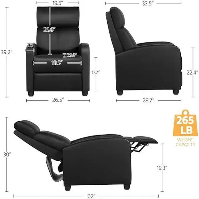 Alt view image 3 of 5 - Yaheetech Recliner Chair PU Leather Recliner Sofa Home Theater Seating with Lumbar Support Overstuffed High-Density Sponge Push Back Recliners Armchair for Living Room