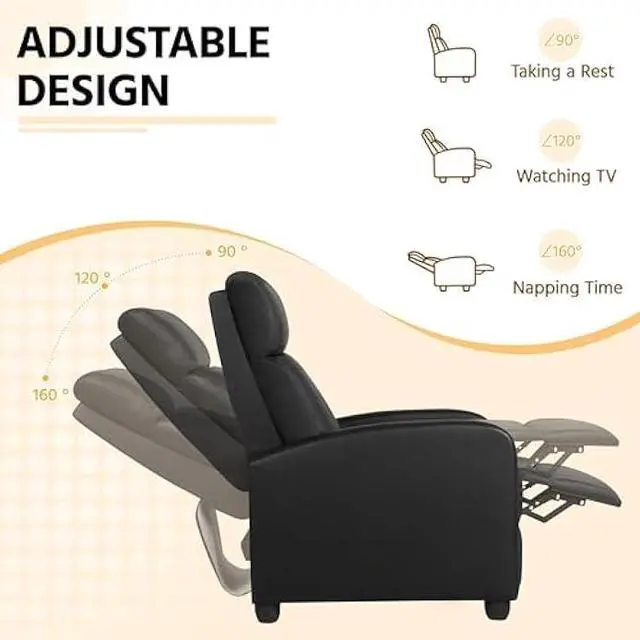 Alt view image 4 of 5 - Yaheetech Recliner Chair PU Leather Recliner Sofa Home Theater Seating with Lumbar Support Overstuffed High-Density Sponge Push Back Recliners Armchair for Living Room