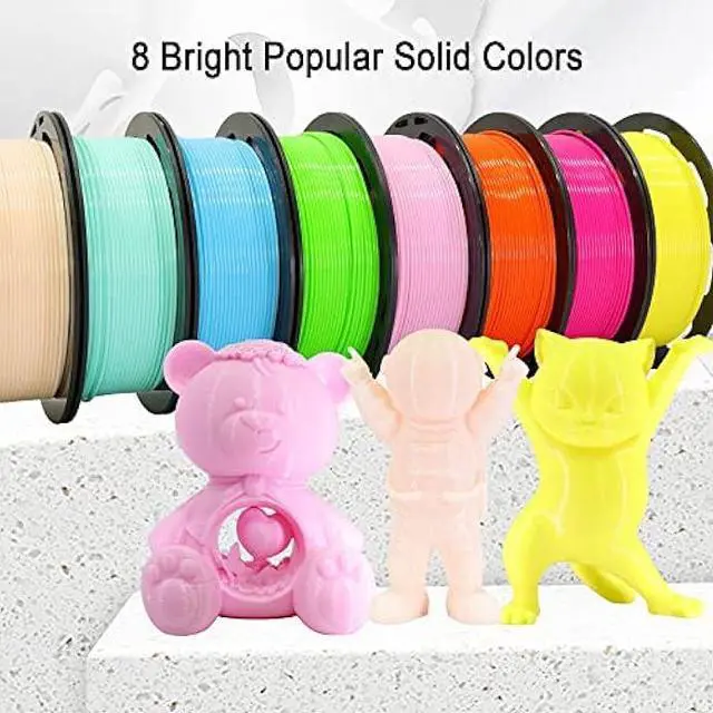 Alt view image 2 of 5 - 1.75mm 3D Printer PLA Filament 8 Colors Bundle: Pink, Yellow, Orange, Lime Green, Sky Blue, Cyan, Beige, Rose Red, 8 Spools Packed, Each 250g, Total 2Kg 3D Printing Material, 250g x 8 Spools