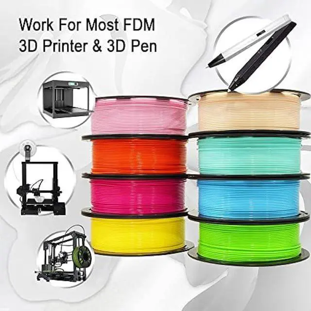 Alt view image 4 of 5 - 1.75mm 3D Printer PLA Filament 8 Colors Bundle: Pink, Yellow, Orange, Lime Green, Sky Blue, Cyan, Beige, Rose Red, 8 Spools Packed, Each 250g, Total 2Kg 3D Printing Material, 250g x 8 Spools