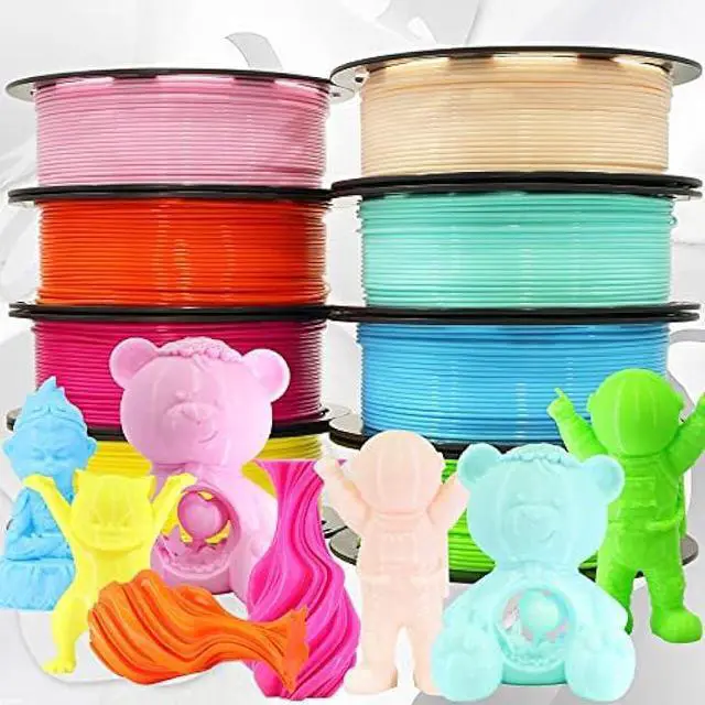 Alt view image 5 of 5 - 1.75mm 3D Printer PLA Filament 8 Colors Bundle: Pink, Yellow, Orange, Lime Green, Sky Blue, Cyan, Beige, Rose Red, 8 Spools Packed, Each 250g, Total 2Kg 3D Printing Material, 250g x 8 Spools