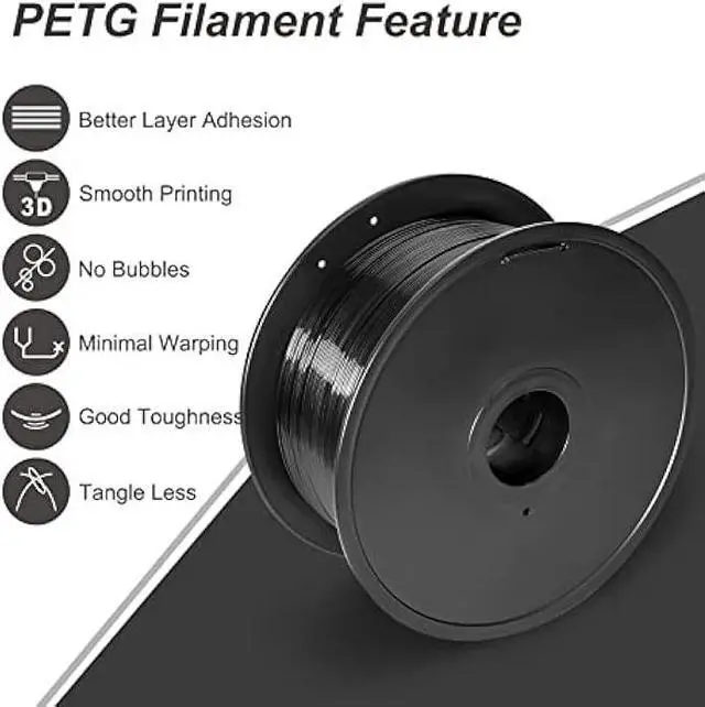 Alt view image 2 of 6 - Petg Filament 1.75,Toughness Enhanced Black Petg Vacuum Sealed,3kg Spool Adhere Well Tangle-Free 3D Printing Filament,Dimensional Accuracy 1.75mm ±0.02mm Fit Most FDM Printer