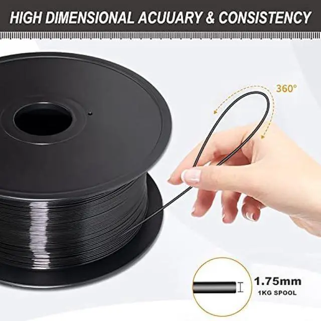 Alt view image 5 of 6 - Petg Filament 1.75,Toughness Enhanced Black Petg Vacuum Sealed,3kg Spool Adhere Well Tangle-Free 3D Printing Filament,Dimensional Accuracy 1.75mm ±0.02mm Fit Most FDM Printer