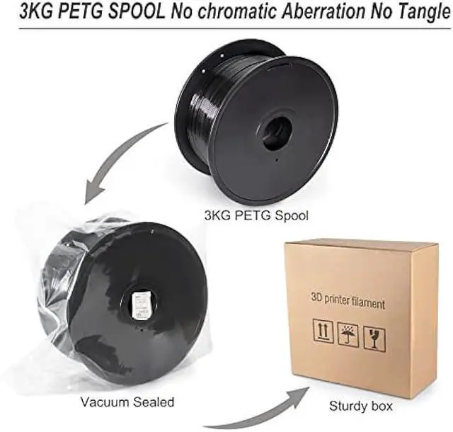Alt view image 6 of 6 - Petg Filament 1.75,Toughness Enhanced Black Petg Vacuum Sealed,3kg Spool Adhere Well Tangle-Free 3D Printing Filament,Dimensional Accuracy 1.75mm ±0.02mm Fit Most FDM Printer