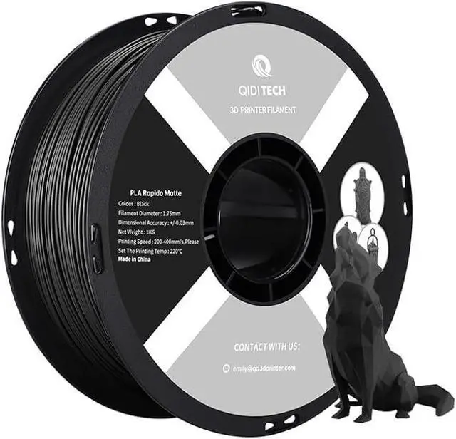 Main image of R QIDI TECHNOLOGY Matte PLA Filament 1.75mm, 3D Printer Filament PLA Rapido Matte 1kg Spool (2.2lbs), Suitable for Hyper Speed Printing, 3D Printing Filament Fit Most FDM 3D Printers, Matte Black