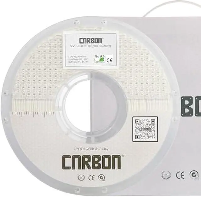 Main image of Certified Food Grade Matte Pastel PLA+ 3D Printer Filament - CARBON by Comfy Materials - Lab Tested FDA Compliant Food Safe, 1.75mm, 1kg, Accuracy: +/- 0.02 (White)