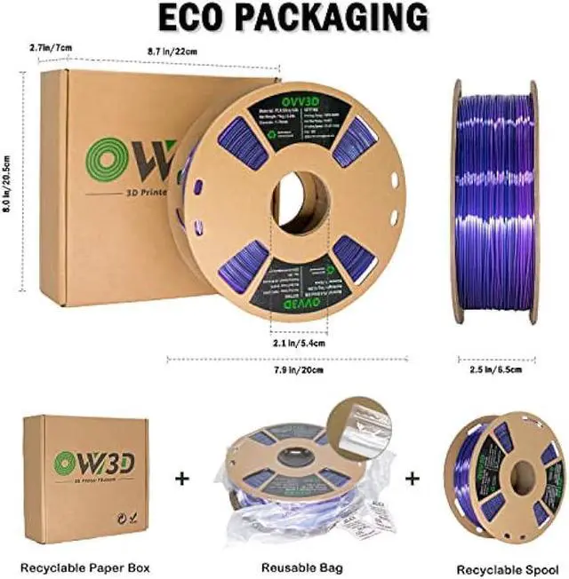 Alt view image 2 of 5 - PLA Filament 1.75mm, 3D Printer Filament Silk Black Purple Color Changing, Silk PLA Filament, 3D Printing Filament 1.75 +/-0.02mm, 1kg