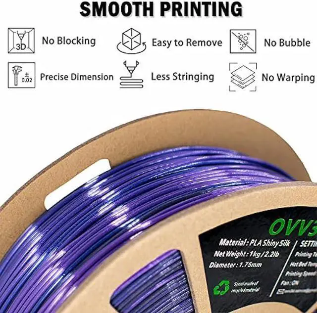 Alt view image 5 of 5 - PLA Filament 1.75mm, 3D Printer Filament Silk Black Purple Color Changing, Silk PLA Filament, 3D Printing Filament 1.75 +/-0.02mm, 1kg
