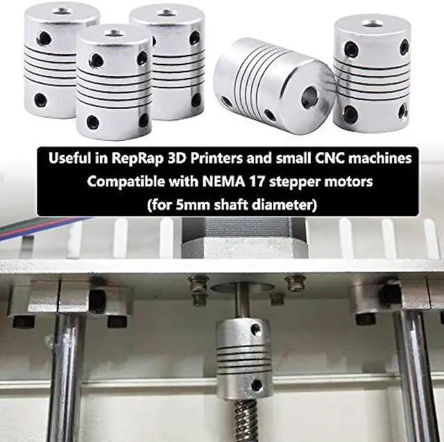 Alt view image 7 of 7 - Saiper Flexible Couplings 5mm to 5mm (5pcs) Aluminum Alloy Joint Connector Compatible with NEMA 17 Stepper Motors, RepRap 3D Printer or CNC Machine, 3D Printer Accessories