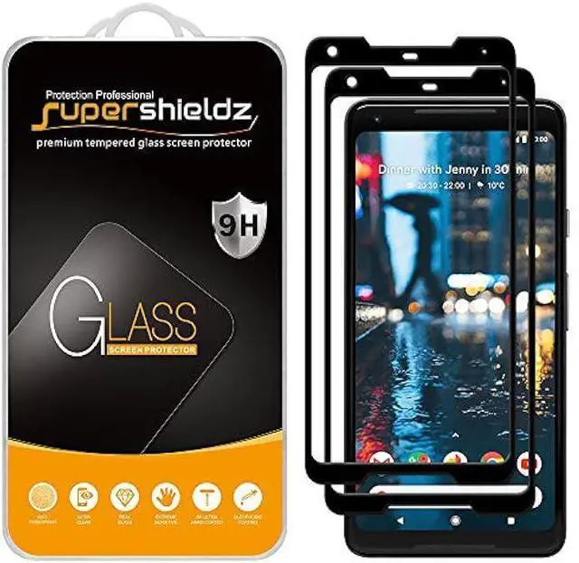 Main image of Supershieldz (2 Pack) Designed for Google (Pixel 2 XL) Tempered Glass Screen Protector, (Full Screen Coverage) 0.32mm, Anti Scratch, Bubble Free (Black)