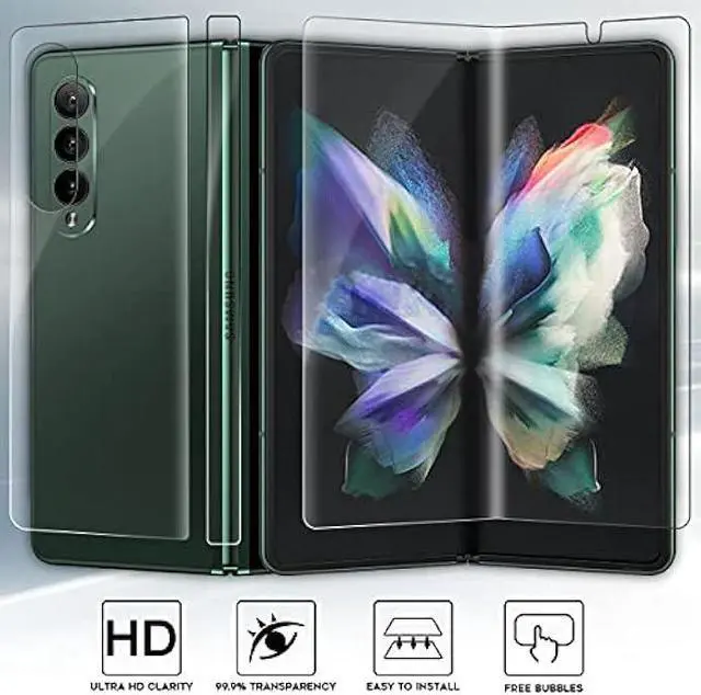 Alt view image 3 of 5 - (3 Sets) Full Coverage Protector Compatible for Samsung Galaxy Z Fold 3 5G (Not Glass) Upgraded High Definition Edge to Edge HD Anti-Scratch