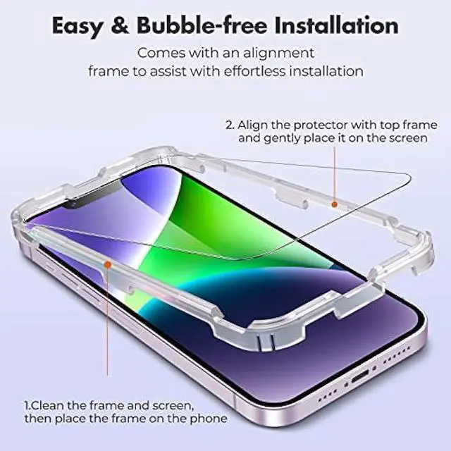 Alt view image 3 of 5 - UNBREAKcable 3-Pack Screen Protector for iPhone 14, Double Shatterproof Tempered Glass [Easy Installation Frame] [9H Hardness] [99.99% HD Clear] [Case Friendly] for iPhone 6.1 inch