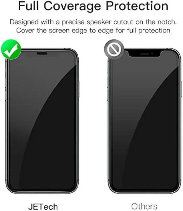 Alt view image 2 of 6 - JETech Full Coverage Screen Protector for iPhone 11 Pro/X/XS 5.8-Inch, Black Edge, 9H Tempered Glass Film Case-Friendly, HD Clear, 3-Pack