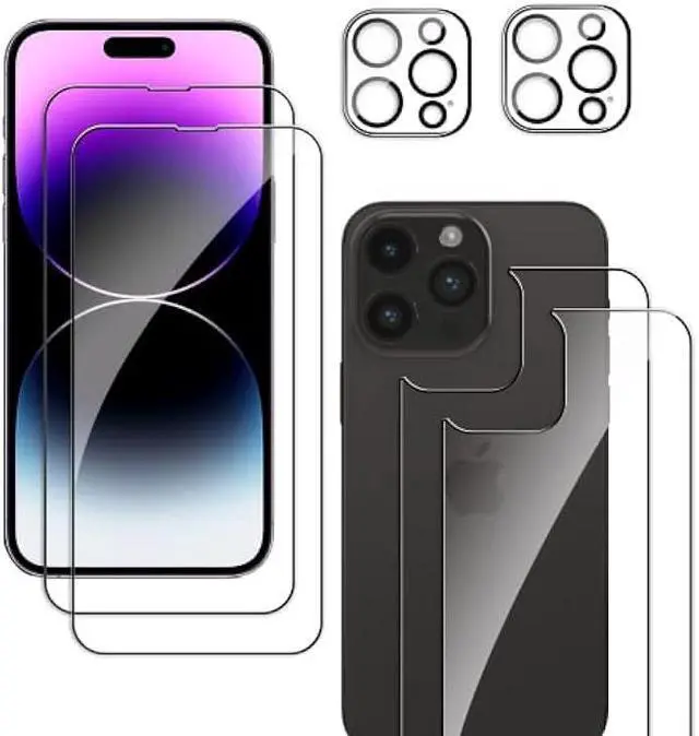 Main image of Screen Protector for iPhone 14 Pro Max, 2 Pack Front Screen and 2 Back Glass Protector,2 Pcs Camera Lens Protector, 9H Hardness Protective Film,Easy Installation with Alignment Tool
