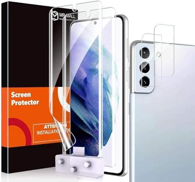 Main image of MP-MALL 4 Pack 2 Pack Flexible TPU Film Screen Protector and 2 Pack Camera Lens Protector Designed for Samsung Galaxy S21 Plus 5G 6.7-inch, Support Ultrasonic Fingerprint