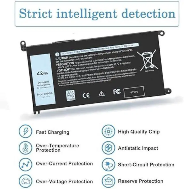 Alt view image 3 of 5 - 42Wh YRDD6 Battery for Dell Inspiron 15 3582 3583 3584 P75F 3593 5584 5585 5590 5593 5594 5598 5582 7586 14 3493 5481 P93G 5482 5485 5491 5482 2-in-1 5493 17 3793 Vostro 5481 5590 1VX1H VM732 OVM732