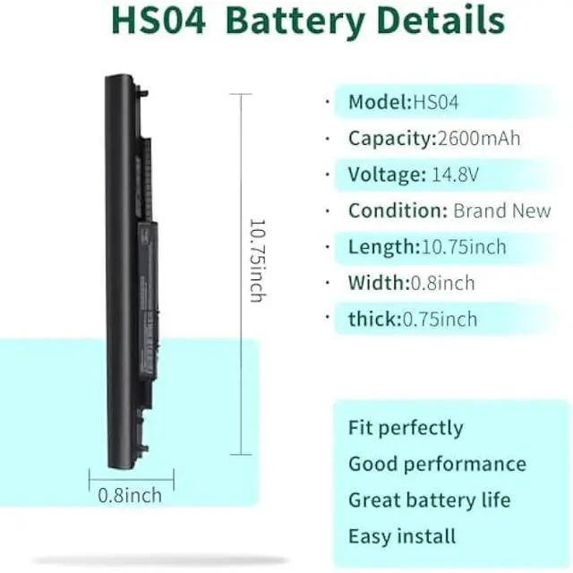 Alt view image 2 of 5 - 807956-001 HS03 HS04 Battery for HP Pavilion 15-BA 15-AY 15-AC 15-AF 17-X Series 15-ba079dx 15-ba009dx 15-ay009dx 15-ay011nr 15-ay014dx 15-ay041wm 15-ac121dx 15-af131dx 17-x037cl 17-x115dx 17-x051nr