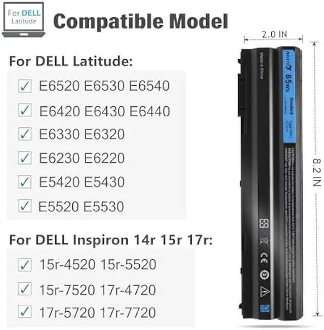 Alt view image 2 of 6 - T54FJ 8858x Laptop Battery for Dell Latitude E6420 E6430 E6440 E6520 E6530 E6540 E5520 E5530 E5420 E5430, Inspiron 17r-7720 17r-se-7720 17r-5720 15r-5520 15r-7520 [65Wh 11.1V 6 Cell]
