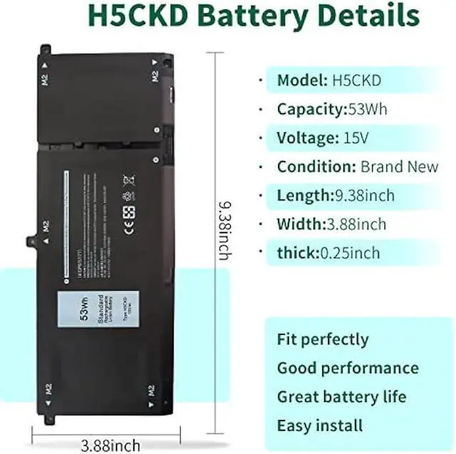 Alt view image 2 of 5 - 53Wh H5CKD 15V Battery Replacement for Dell Inspiron 5400 5406 7405 7300 7306 7500 7506 2-in-1 Silver 5300 5301 5401 5402 5408 5409 5501 5502 5508 5509 Series Latitude 3410 3510 Vostro 5300 5301 7T8CD