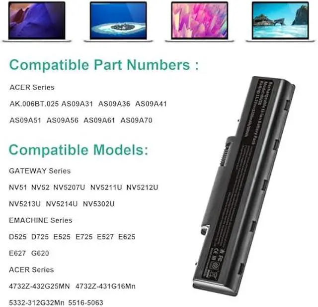 Alt view image 2 of 7 - TREE.NB Laptop Battery for Gateway NV52 NV53 NV54, AS09A31 AS09A61 AS09A51 AS09A41 AS09A71 AS09A75 Aspire 5532 5732Z eMachines E725 E525 E627 [6 Cells/5200mAh/58wh]