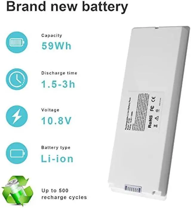 Alt view image 2 of 7 - ARyee 59Wh 10.8V A1185 Laptop Battery Replacement for Apple MacBook 13 A1181 MA561 MA254 MA255 MB402 MB061 MB062 (Mid/Late 2006, Mid/Late 2007, Early/Late 2008, Early/Mid 2009)