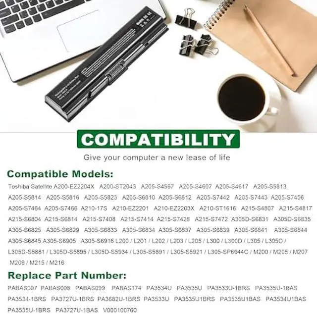 Alt view image 4 of 6 - Futurebatt Laptop Battery 5200mAh for PA3534U-1BRS Toshiba Satellite A200 A205 A210 A215 A300 A300D A305 A305D L200 A215-S4697 A505-S6012 A505-S6016