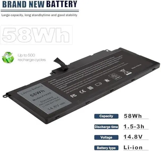 Alt view image 3 of 7 - Futurebatt F7HVR Notebook Battery 14.8V 58WH Replaceable for Dell Inspiron 15 7537 Dell Insprion 17 7737 Series