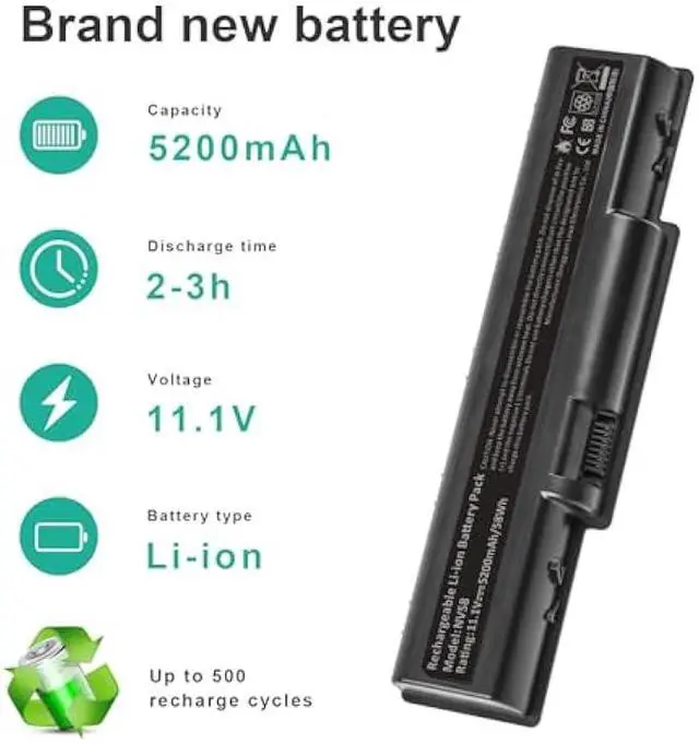 Alt view image 4 of 7 - TREE.NB Laptop Battery for Gateway NV52 NV53 NV54, AS09A31 AS09A61 AS09A51 AS09A41 AS09A71 AS09A75 Aspire 5532 5732Z eMachines E725 E525 E627 [6 Cells/5200mAh/58wh]