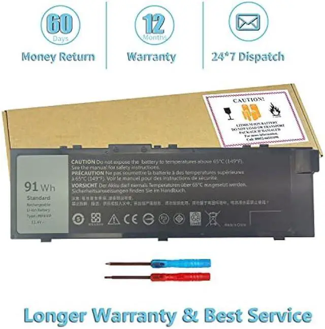 Alt view image 2 of 7 - 91Wh MFKVP GR5D3 Battery for Dell Precision 15 7510 7520 M7510 17 7710 7720 M7710 Series M28DH 1G9VM T05W1 0FNY7 TWCPG 451-BBSF 451-BBSB