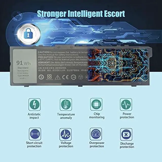 Alt view image 3 of 7 - 91Wh MFKVP GR5D3 Battery for Dell Precision 15 7510 7520 M7510 17 7710 7720 M7710 Series M28DH 1G9VM T05W1 0FNY7 TWCPG 451-BBSF 451-BBSB