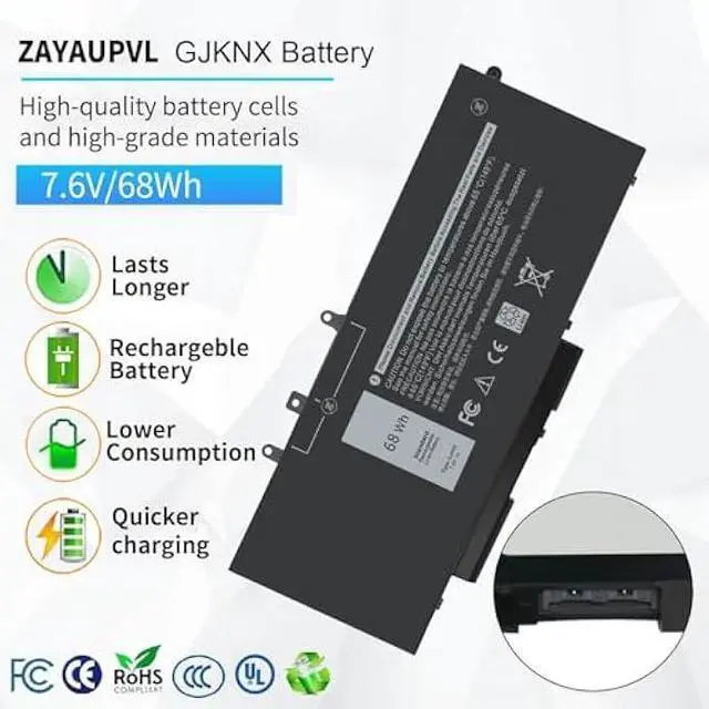 Alt view image 2 of 6 - GJKNX 7.6V 68WH Battery Replacement for Dell Latitude 5480 5580 5490 5491 5580 5590 5591 5280 5288 5488 5491 5495 E5480 E5580 E5490 E5590 Precision 3520 3530 Series GD1JP 0GD1JP DY9NT 5YHR4 451-BBZG