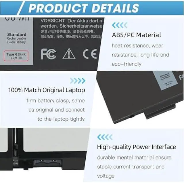 Alt view image 5 of 6 - GJKNX 7.6V 68WH Battery Replacement for Dell Latitude 5480 5580 5490 5491 5580 5590 5591 5280 5288 5488 5491 5495 E5480 E5580 E5490 E5590 Precision 3520 3530 Series GD1JP 0GD1JP DY9NT 5YHR4 451-BBZG